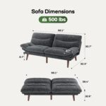 Marsail Futon Sofa Bed, Corduroy Futon Couch with Adjustable Backrest & Armrests, Convertible Small Sleeper Sofa Bed for Small Apartments, Study Room, Office, Grey