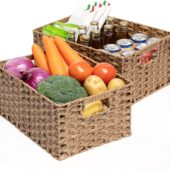 Wicker Baskets 2 Pack, Wicker Storage Basket with Handles, Large Wicker Baskets for Storage, Waterproof Wicker Baskets for Organizing, Large Storage Baskets Wicker 15" and Medium 14", Brown