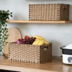 Wicker Baskets 2 Pack, Wicker Storage Basket with Handles, Large Wicker Baskets for Storage, Waterproof Wicker Baskets for Organizing, Large Storage Baskets Wicker 15" and Medium 14", Brown