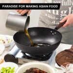 12.8" Carbon Steel Wok-11Pcs Woks & Stir Fry Pans Wok Pan with Lid, No Chemical Coated Chinese Wok with 10 Cookware Accessories, Flat Bottom Wok for Electric, Induction,Gas Stoves