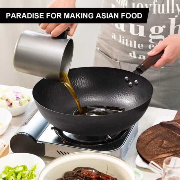 12.8" Carbon Steel Wok-11Pcs Woks & Stir Fry Pans Wok Pan with Lid, No Chemical Coated Chinese Wok with 10 Cookware Accessories, Flat Bottom Wok for Electric, Induction,Gas Stoves