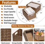 Wicker Baskets 2 Pack, Wicker Storage Basket with Handles, Large Wicker Baskets for Storage, Waterproof Wicker Baskets for Organizing, Large Storage Baskets Wicker 15" and Medium 14", Brown