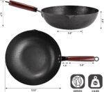 12.8" Carbon Steel Wok-11Pcs Woks & Stir Fry Pans Wok Pan with Lid, No Chemical Coated Chinese Wok with 10 Cookware Accessories, Flat Bottom Wok for Electric, Induction,Gas Stoves