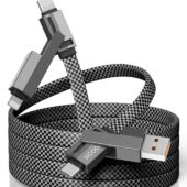 USB C Cable, 4-in-1 USB-C Cable (6ft), 100W USB-C Charger Cable with Hook-and-Loop Fastener and Cable Management, USB-C Cable/Fast Charging for MacBook, iPad, iPhone, Samsung, Gray