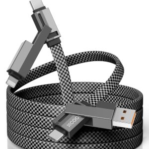 USB C Cable, 4-in-1 USB-C Cable (6ft), 100W USB-C Charger Cable with Hook-and-Loop Fastener and Cable Management, USB-C Cable/Fast Charging for MacBook, iPad, iPhone, Samsung, Gray