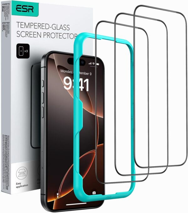 ESR 3 Pack for iPhone 16 Pro Screen Protector, [9H Hardness] [Military Grade Shatterproof] Tempered Glass Film with Easy Installation Tool, HD Clear, Scratch Resistant
