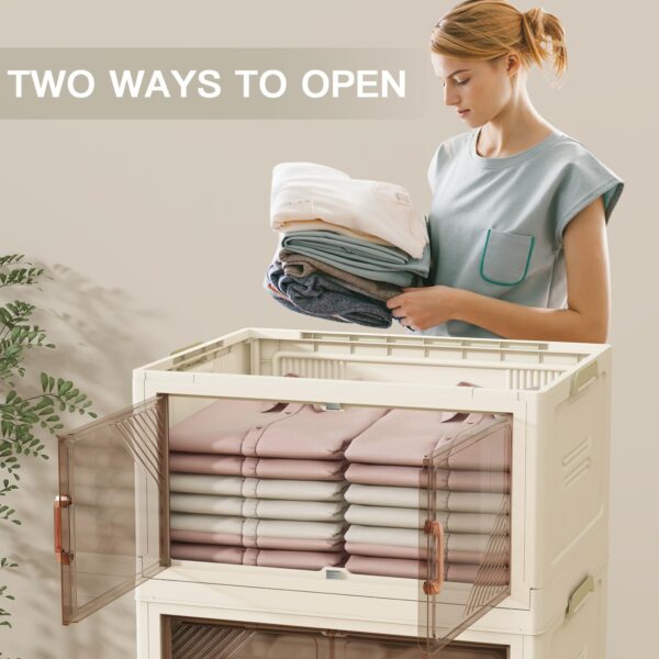 5 Storage Bins with 5 Lids, 23 Gal Collapsible Storage Bins, 5 Packs Stackable Storage Bins with Wheels,Large Closet Organizers and Storage, Double Door Stackable Storage Bins for Home,Office