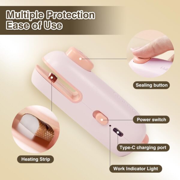 Mini Bag Sealer, USB-C Rechargeable Bag Sealer, Cute Little Pig Heat Seal, Gently Pull to Quickly Seal, Convenient for Storing Snacks, Fruits, Food, and Daily Necessities