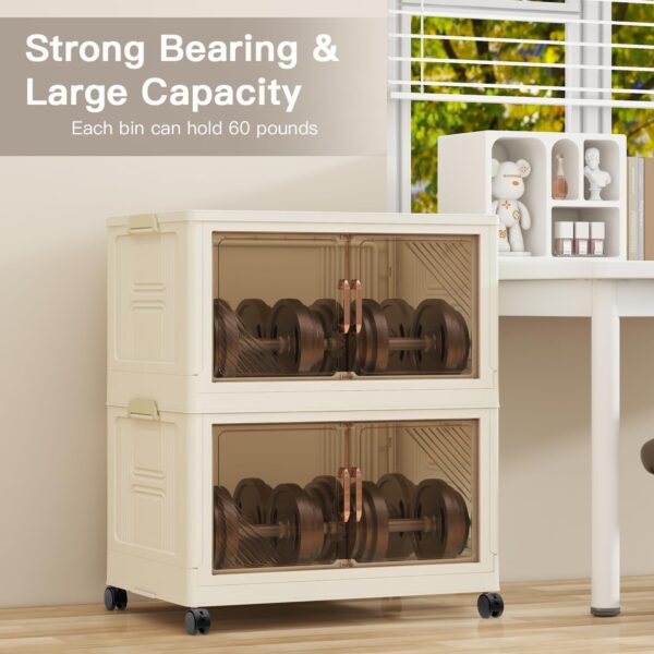 5 Storage Bins with 5 Lids, 23 Gal Collapsible Storage Bins, 5 Packs Stackable Storage Bins with Wheels,Large Closet Organizers and Storage, Double Door Stackable Storage Bins for Home,Office