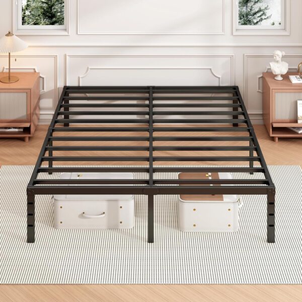 18 Inch Full Bed Frame - Sturdy Metal Platform Full Size, No Box Spring Needed, Heavy Duty, Easy Assembly, Strong Bearing Capacity, Under Bed Storage, Black