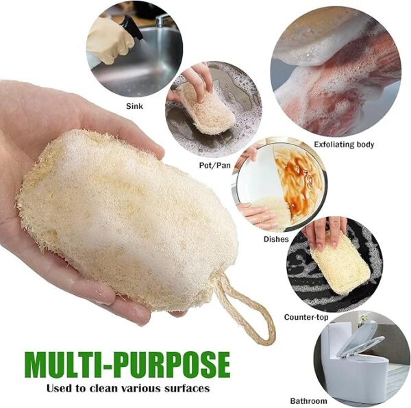 Large Natural Dish Scrubber, Loofah Dishwashing Sponge (6 Pcs), No Scratch for Dish, Large Size 5.2″L*3.2″W, Loofah Plant Kitchen Eco-Scrubber, Zero Waste and Eco Friendly Sponges, Unbleached.