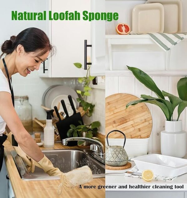 Large Natural Dish Scrubber, Loofah Dishwashing Sponge (6 Pcs), No Scratch for Dish, Large Size 5.2″L*3.2″W, Loofah Plant Kitchen Eco-Scrubber, Zero Waste and Eco Friendly Sponges, Unbleached.