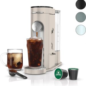 Ninja Pod & Grounds Specialty XL Single-Serve Coffee Maker, K-Cup Pod Compatible, Brews Grounds, Compact Design, Built-In Milk Frother, 68-oz. Reservoir, 6-oz. Cup to 24-oz. Mug Sizes, Stone, PB055AST