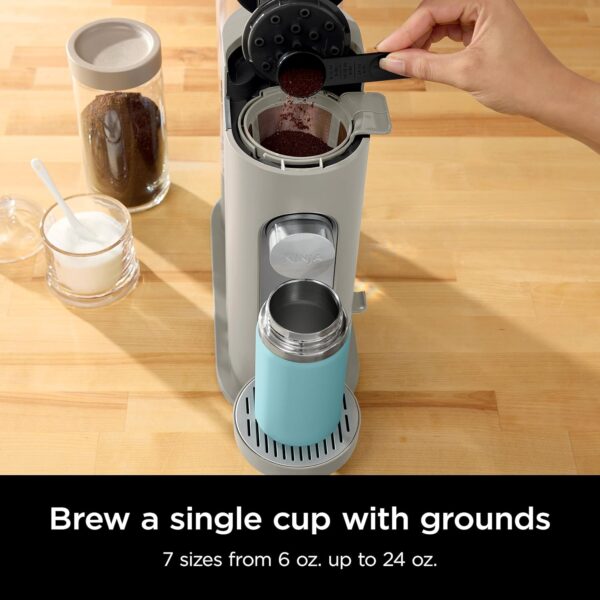 Ninja Pod & Grounds Specialty XL Single-Serve Coffee Maker, K-Cup Pod Compatible, Brews Grounds, Compact Design, Built-In Milk Frother, 68-oz. Reservoir, 6-oz. Cup to 24-oz. Mug Sizes, Stone, PB055AST