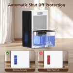 NineSky Dehumidifier for Home, 95 OZ Water Tank, (1000 sq.ft) Dehumidifiers for Bathroom Bedroom Basement with Auto Shut Off,7 Colors LED Light(White)