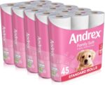 Andrex Family Soft Toilet Tissue 45 Rolls (Previously Andrex Gentle Clean) Gentle on your Family’s skin– Bulk Pack of 45 Toilet Rolls, FSC Certified