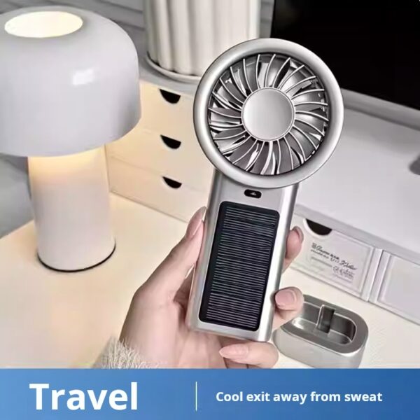 Mros Solar-Powered Handheld Desktop Fan, Portable, Outdoor USB Rechargeable for Summer.