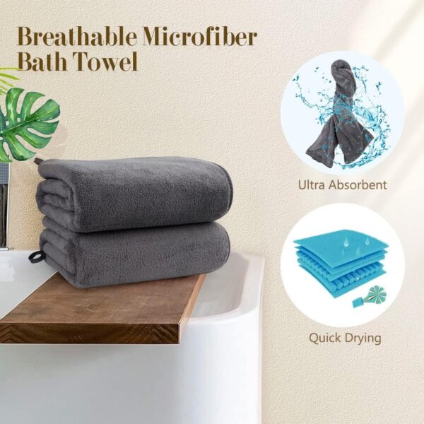 Orighty Bath Towel Set Pack of 4(27’’ x 54’’) - Soft Feel Bath Towel Sets, Highly Absorbent Microfibre Towels for Body, Quick Drying, Microfibre Bath Towels for Sport, Yoga, SPA, Fitness - Grey